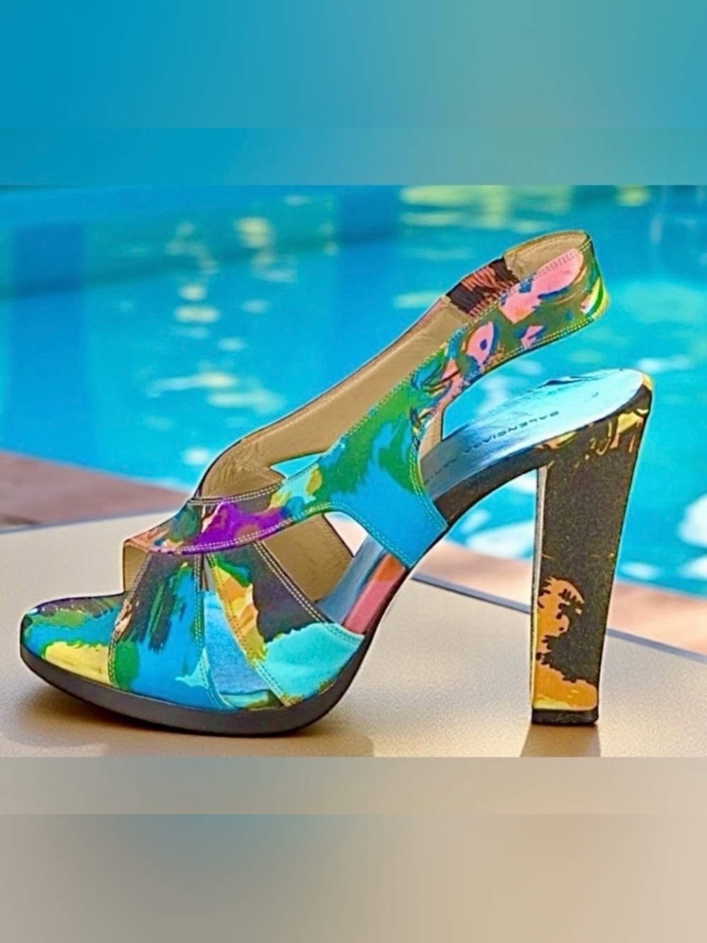 Balenciaga Blue Multicolor Criss Crossed Women's Heeled Sandals 9.5